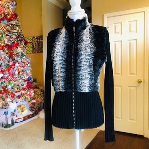 Faux fur sweater w/clear diamonds in zipper.Size L